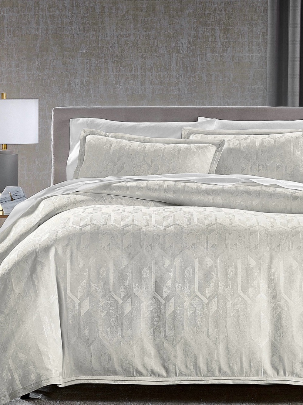 Hotel Collection Macy’s Tessera solid White damask Duvet Cover & Shams Set KING